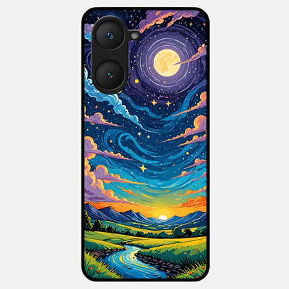  Dreamy Night Landscape Glass Case for iQOO Z9 lite back cover – full design glossy printed glass finish
