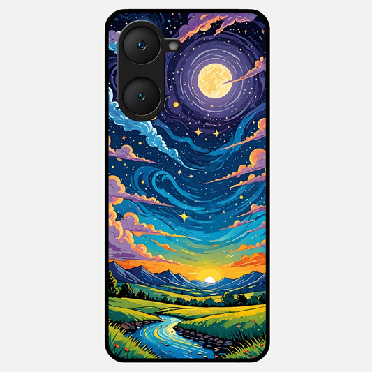  Dreamy Night Landscape Glass Case for iQOO Z9 lite back cover – full design glossy printed glass finish