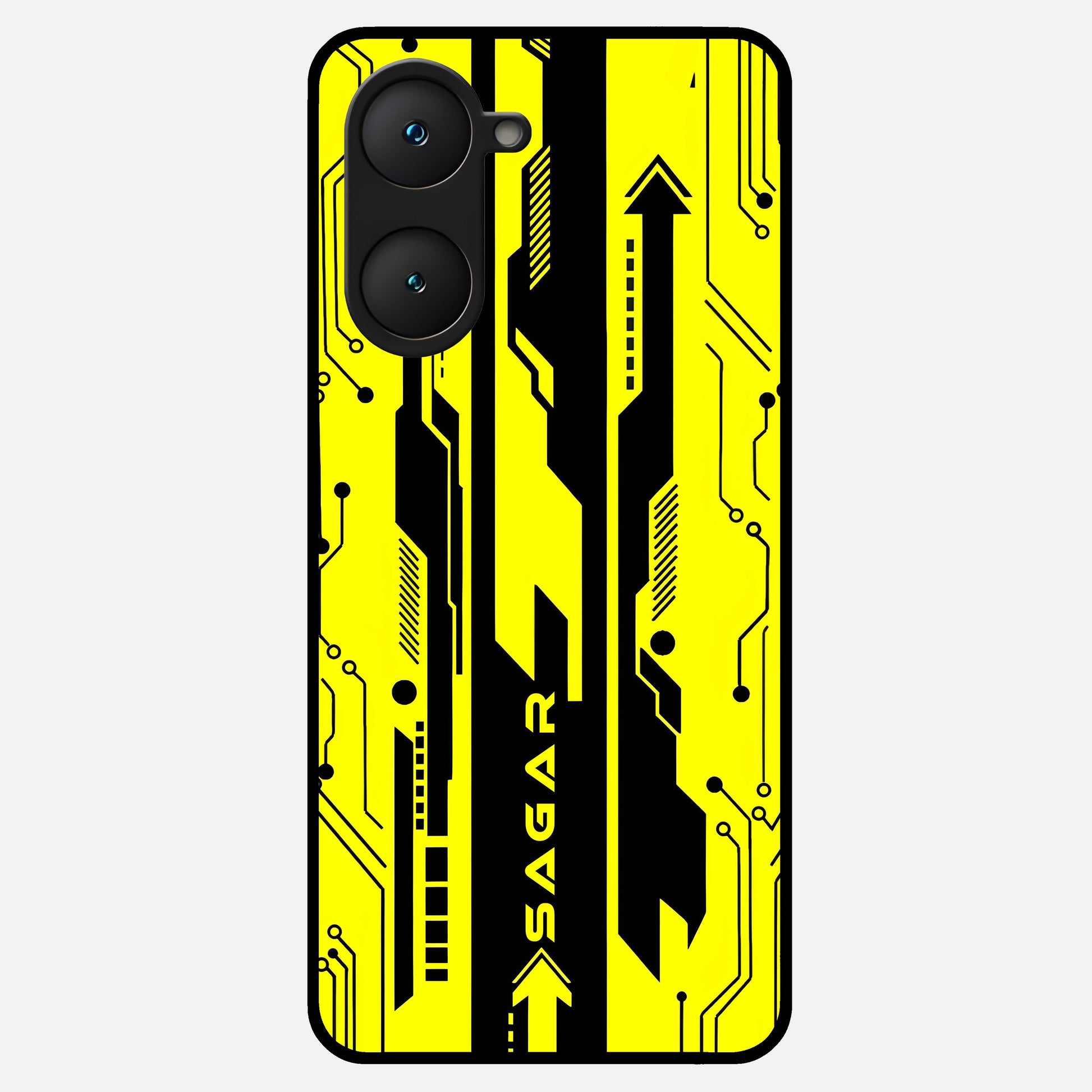  Electric Pulse CYBERPUNK Custom Name Glass Case for iQOO Z9 lite back cover – full design glossy printed glass finish