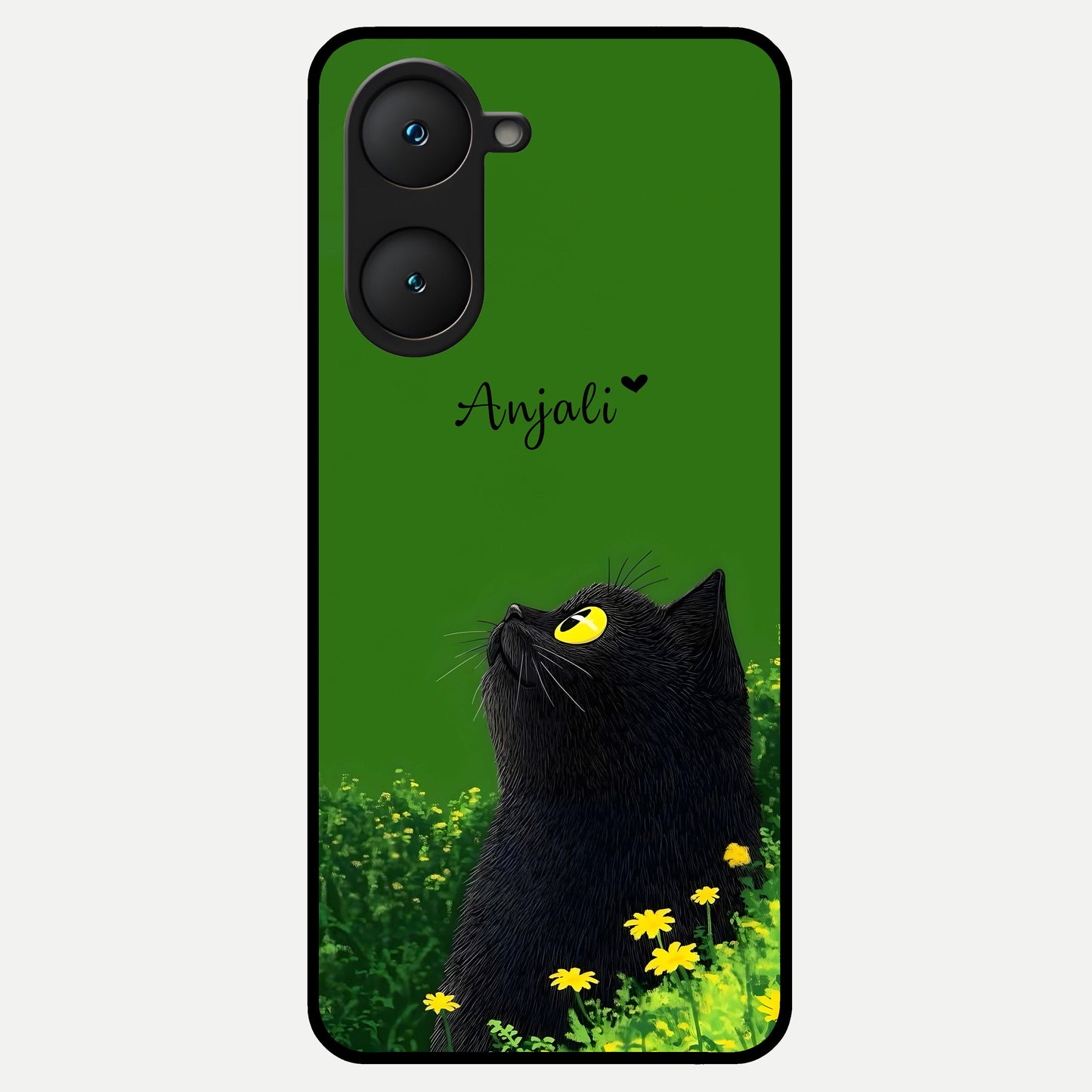  Emerald Cat Custom Name Glass Case for iQOO Z9 lite back cover – full design glossy printed glass finish