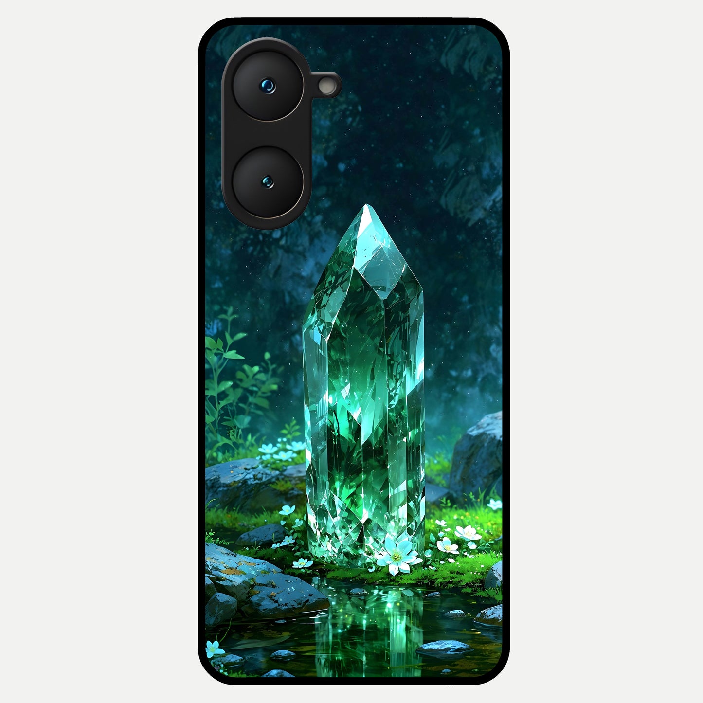  Emerald Light Crystal Glass Case for iQOO Z9 lite back cover – full design glossy printed glass finish