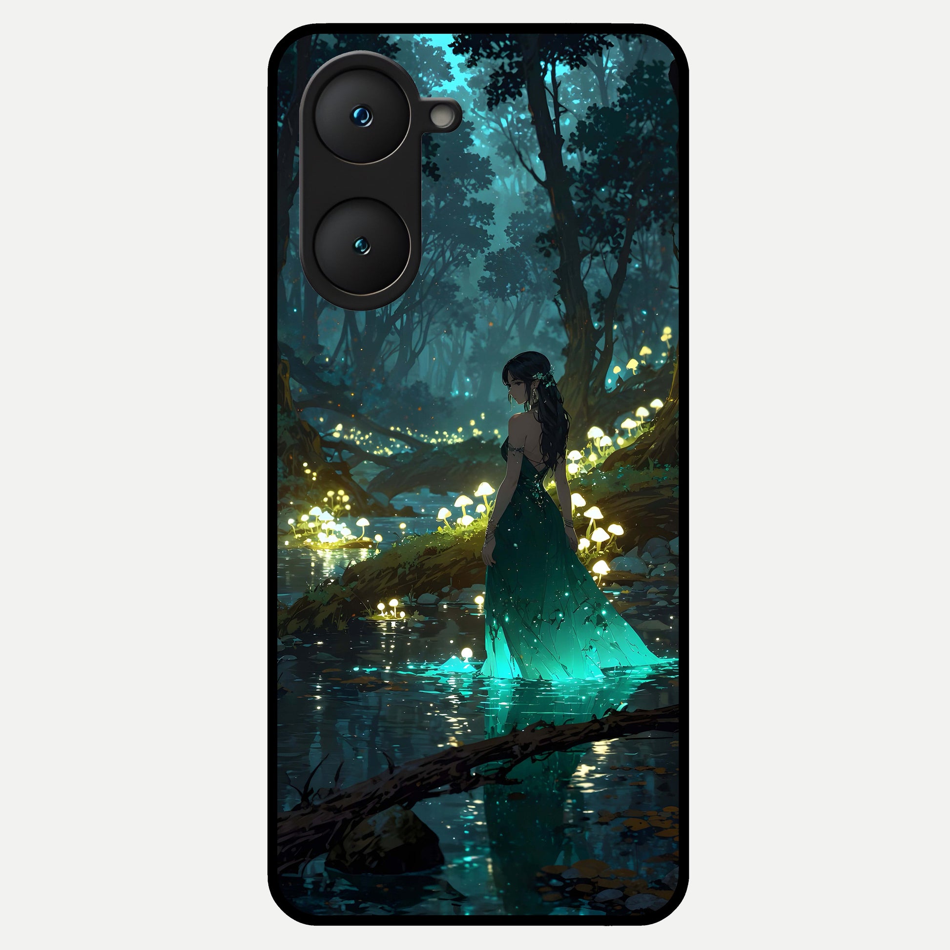  Enchanted Forest Glow Glass Case for iQOO Z9 lite back cover – full design glossy printed glass finish