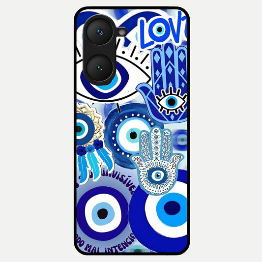  Evil Eyes Dream Glass Case for iQOO Z9 lite back cover – full design glossy printed glass finish