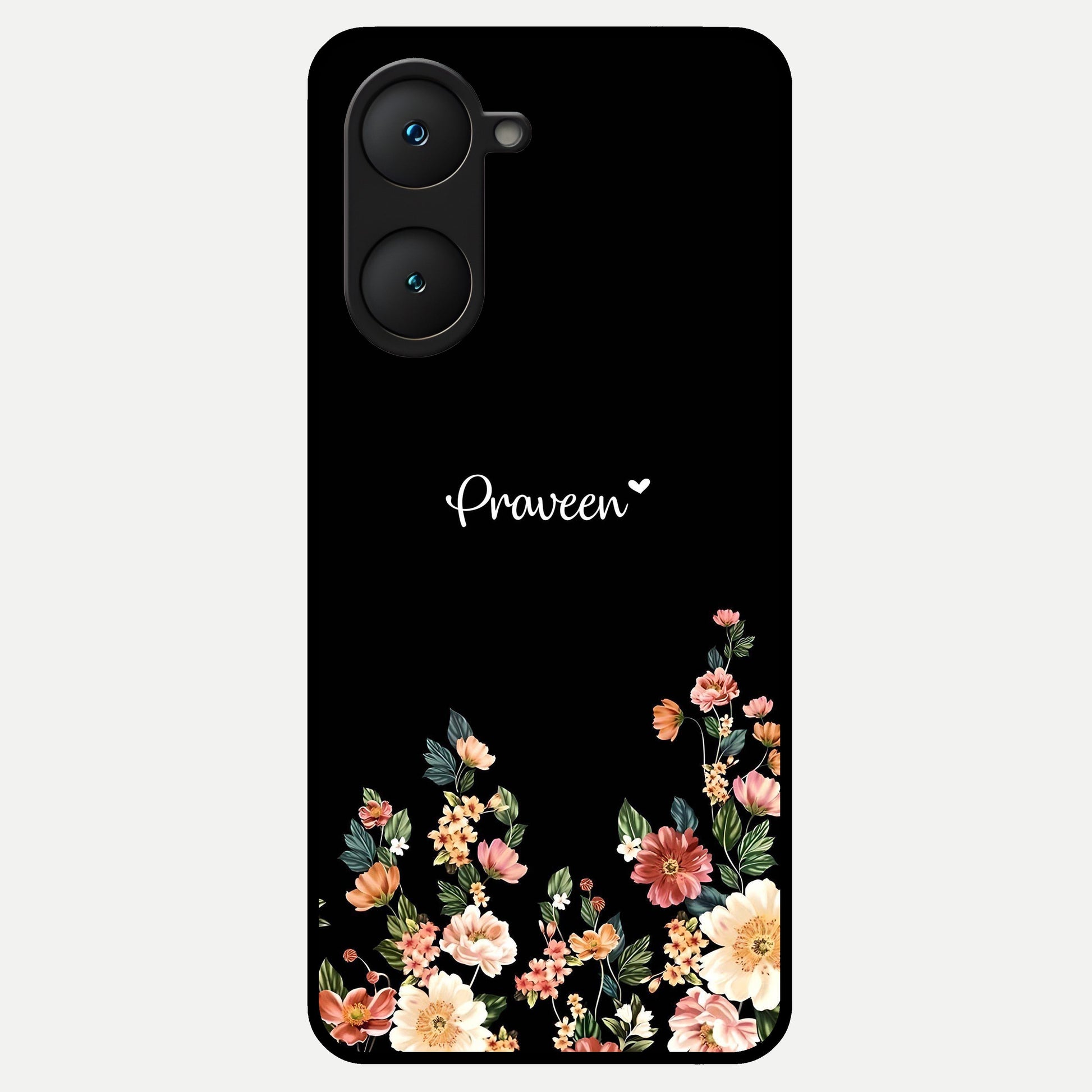  Floral Design Personalized Custom Name Glass Case for iQOO Z9 lite back cover – full design glossy printed glass finish