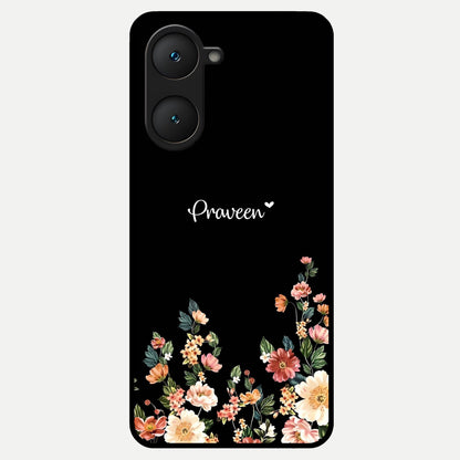  Floral Design Personalized Custom Name Glass Case for iQOO Z9 lite back cover – full design glossy printed glass finish