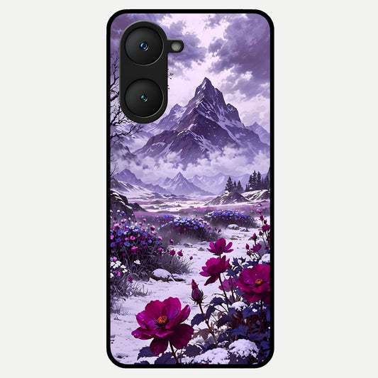  Flower Mountain View Glass Case for iQOO Z9 lite back cover – full design glossy printed glass finish