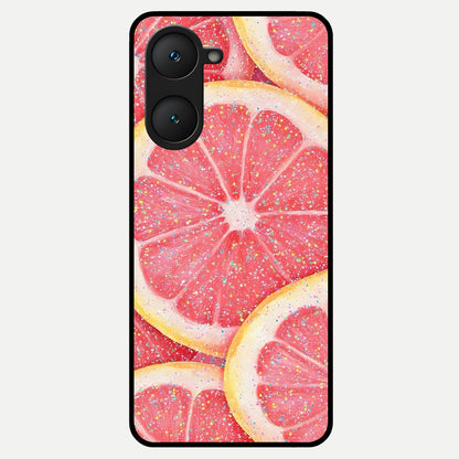  Glitter Grapefruit Glass Case for iQOO Z9 lite back cover – full design glossy printed glass finish
