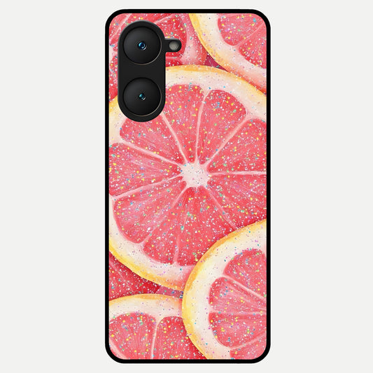  Glitter Grapefruit Glass Case for iQOO Z9 lite back cover – full design glossy printed glass finish