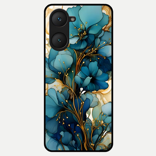  Golden Bloom Symphony Glass Case for iQOO Z9 lite back cover – full design glossy printed glass finish