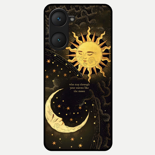  Golden Lunar Love Glass Case for iQOO Z9 lite back cover – full design glossy printed glass finish