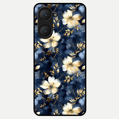  Golden Midnight Bloom Glass Case for iQOO Z9 lite back cover – full design glossy printed glass finish