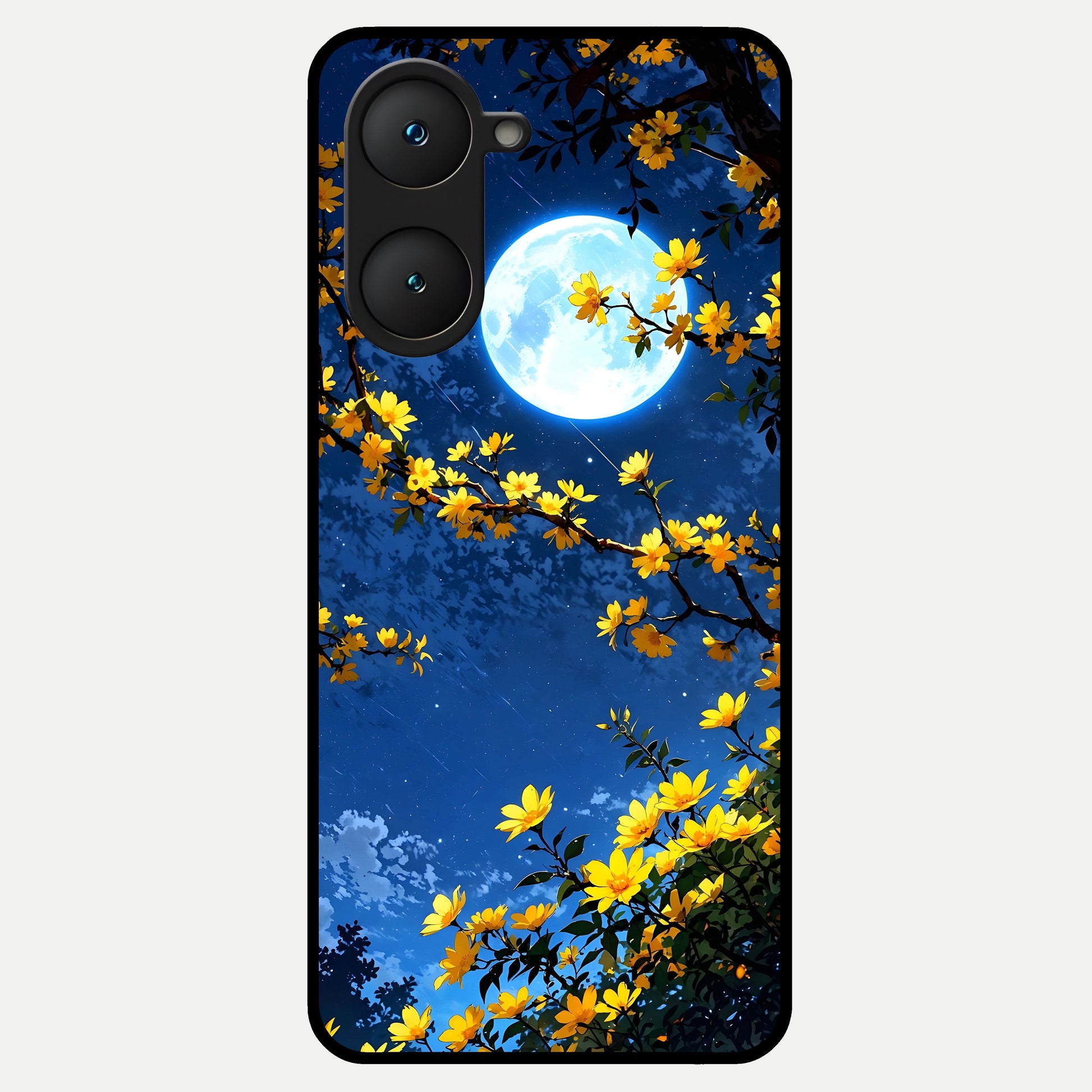  Golden Night Glow Glass Case for iQOO Z9 lite back cover – full design glossy printed glass finish