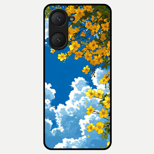  Golden Petal Sky Glass Case for iQOO Z9 lite back cover – full design glossy printed glass finish