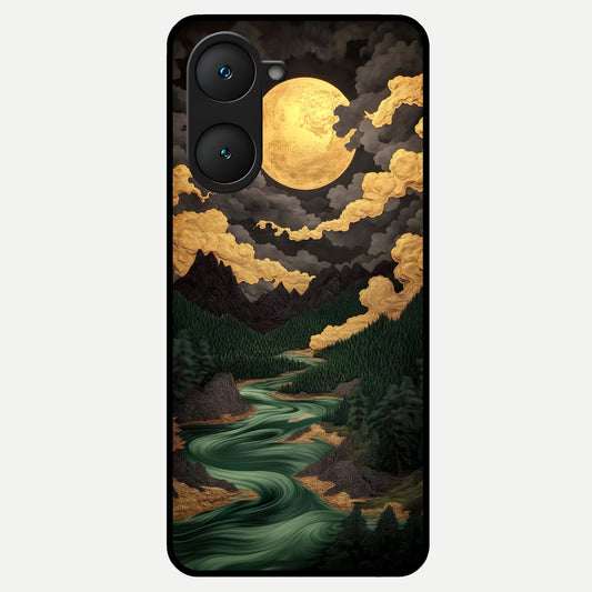  Golden River Moon Glass Case for iQOO Z9 lite back cover – full design glossy printed glass finish