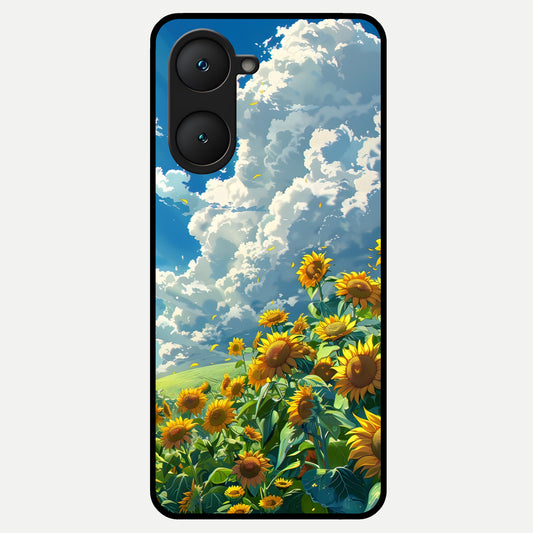 Golden Sun Glory Glass Case for iQOO Z9 lite back cover – full design glossy printed glass finish