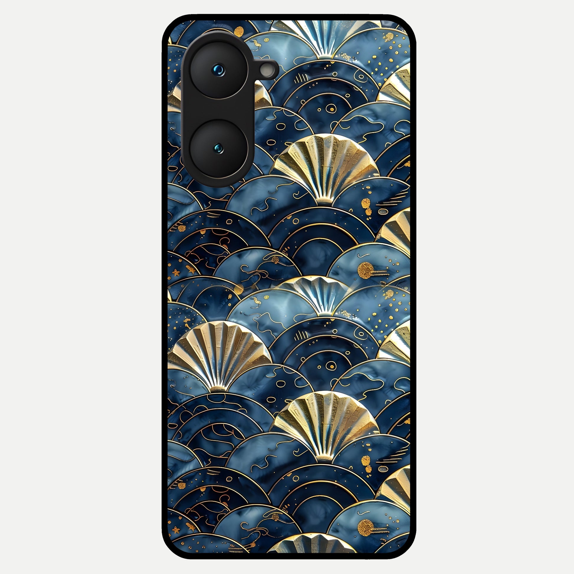  Golden Wave Luxe Glass Case for iQOO Z9 lite back cover – full design glossy printed glass finish