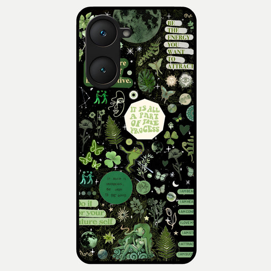  Green Mandala Pattern Glass Case for iQOO Z9 lite back cover – full design glossy printed glass finish