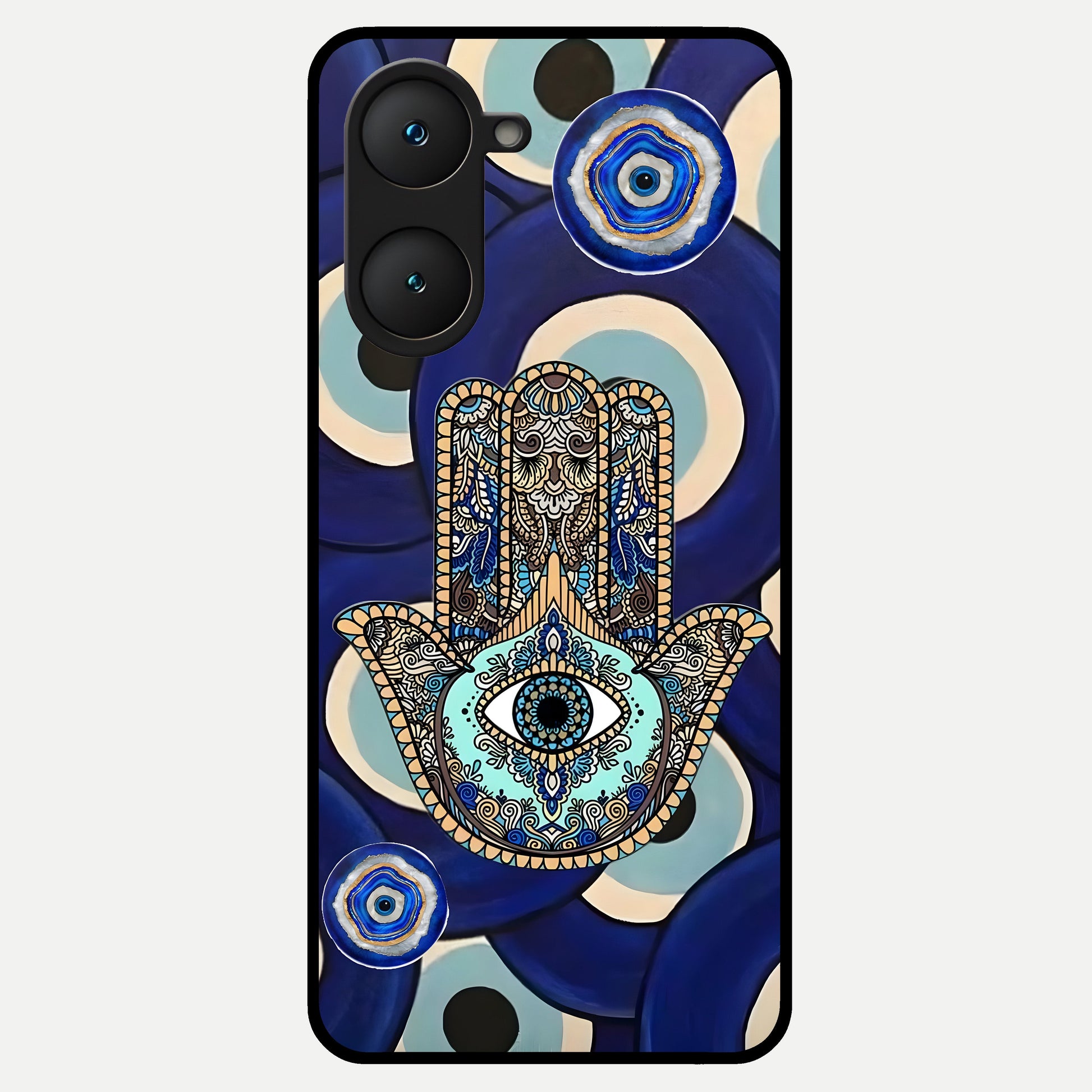  Hamsa Divine Guard Glass Case for iQOO Z9 lite back cover – full design glossy printed glass finish