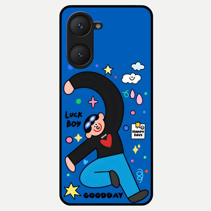  Happy Luck Vibe Glass Case for iQOO Z9 lite back cover – full design glossy printed glass finish