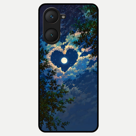  Heart With Moon Sky Glass Case for iQOO Z9 lite back cover – full design glossy printed glass finish