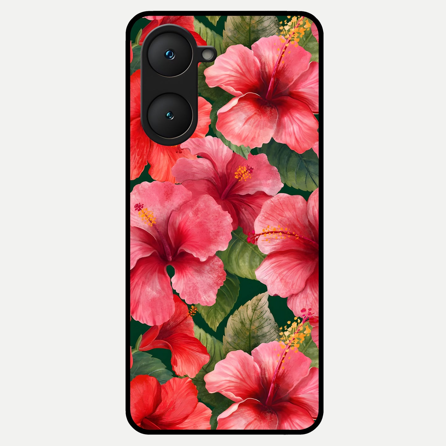  Hibiscus Pattern Glass Case for iQOO Z9 lite back cover – full design glossy printed glass finish