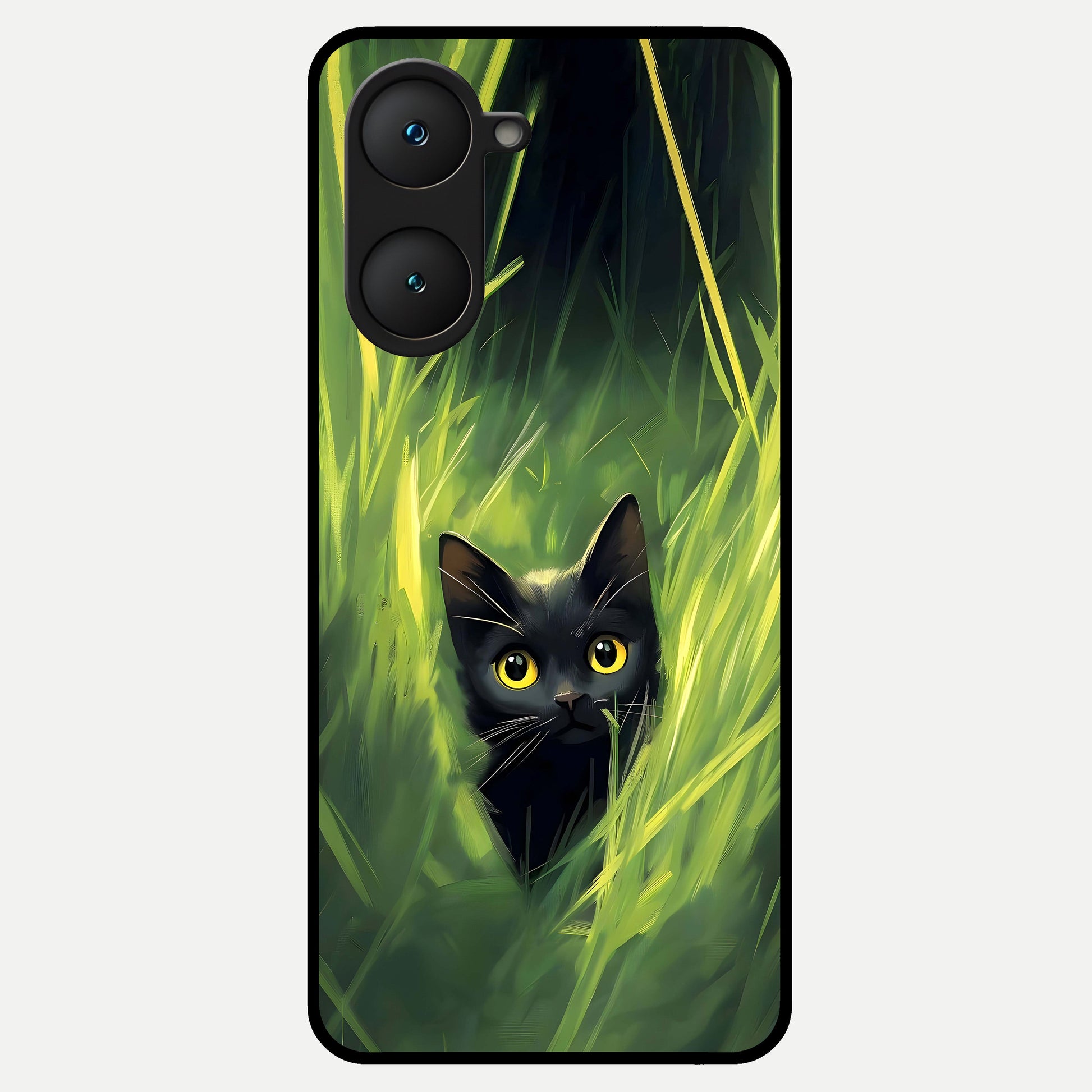  Hidden Cat Whisper Glass Case for iQOO Z9 lite back cover – full design glossy printed glass finish