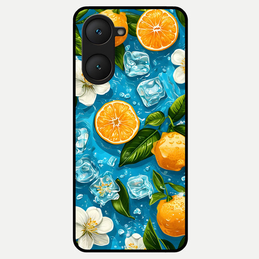  Ice Cube With Orange Glass Case for iQOO Z9 lite back cover – full design glossy printed glass finish