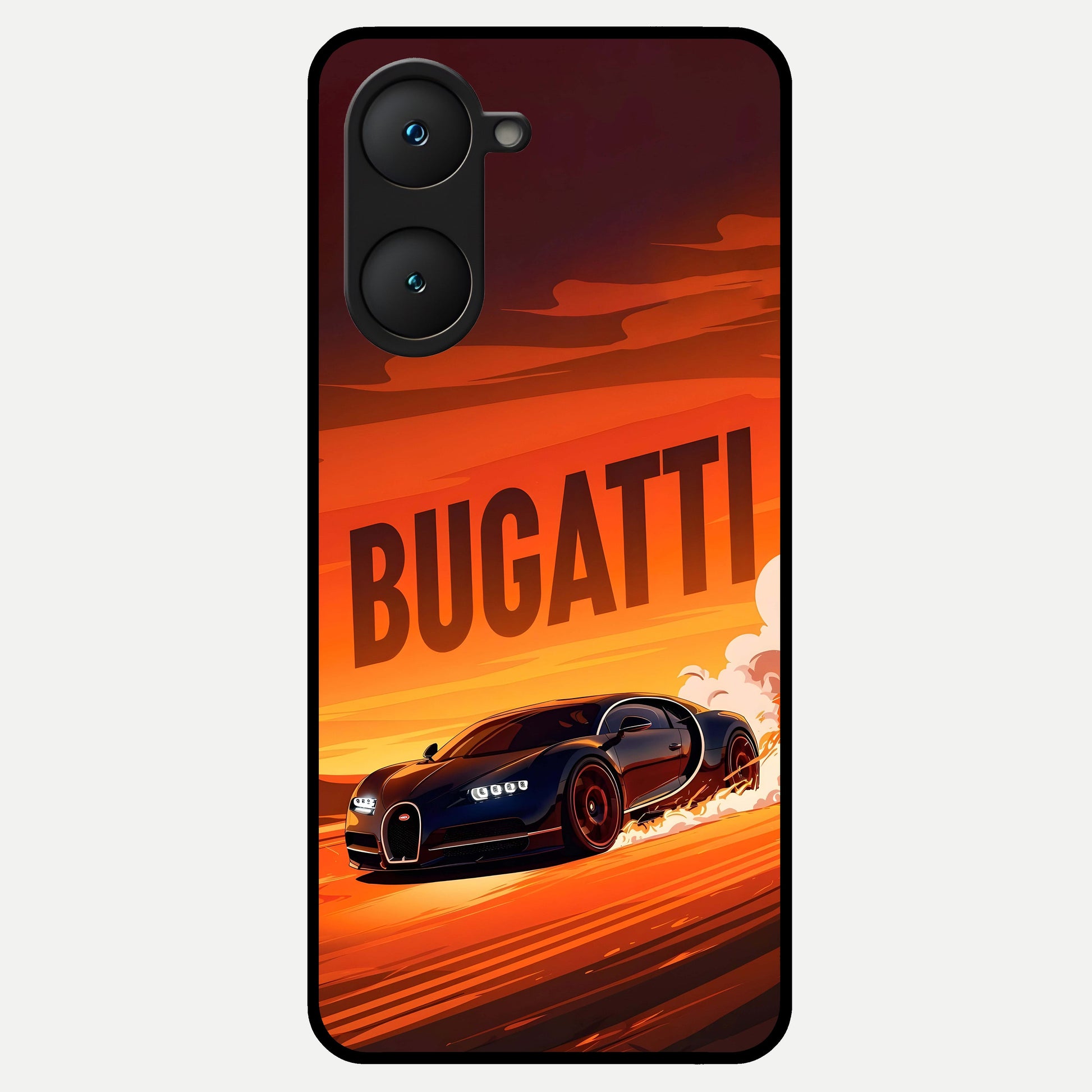  Inferno Bugatti Storm Glass Case for iQOO Z9 lite back cover – full design glossy printed glass finish