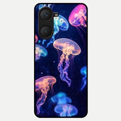  Jellyfish Pattern Glass Case for iQOO Z9 lite back cover – full design glossy printed glass finish