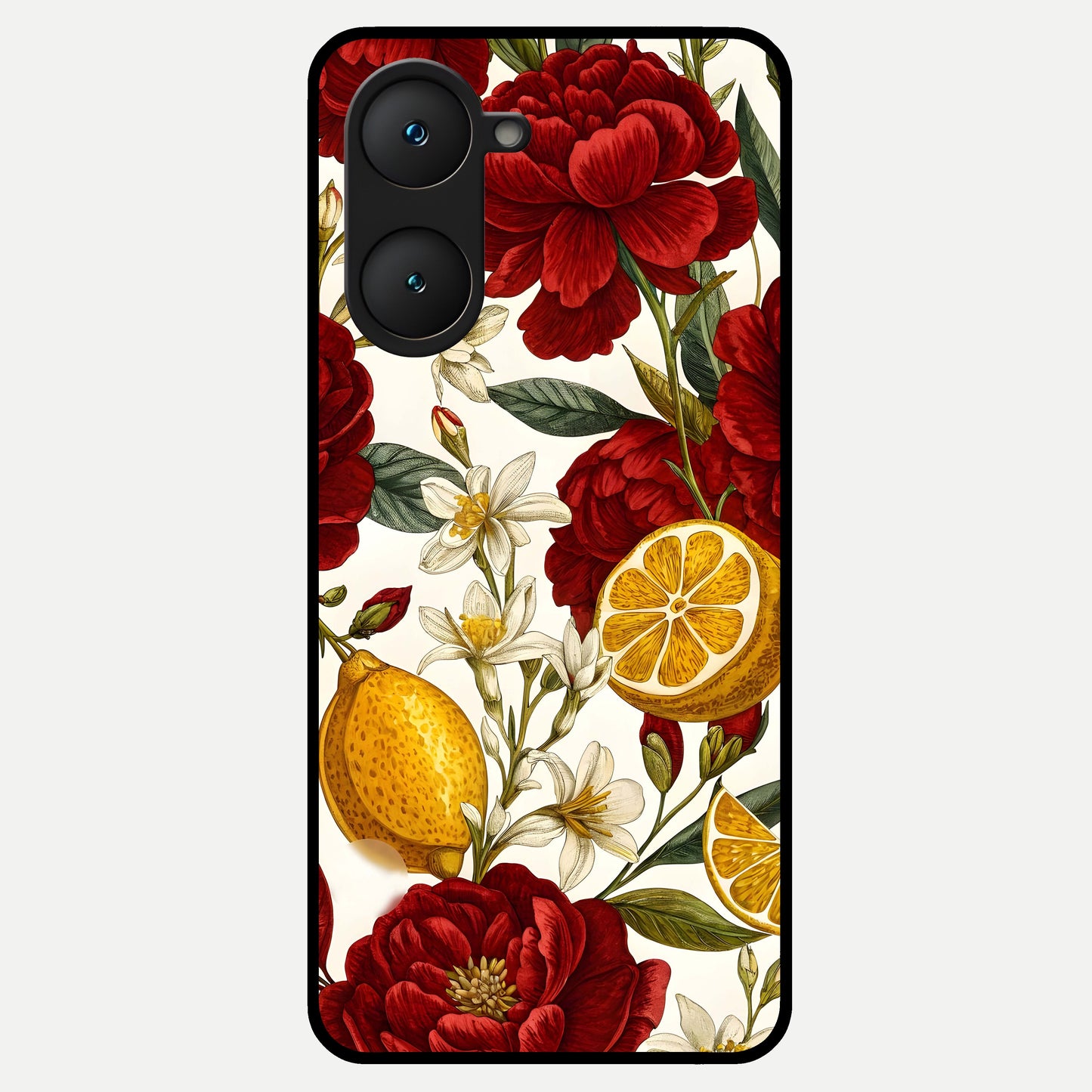  Lemon Rose Charm Glass Case for iQOO Z9 lite back cover – full design glossy printed glass finish