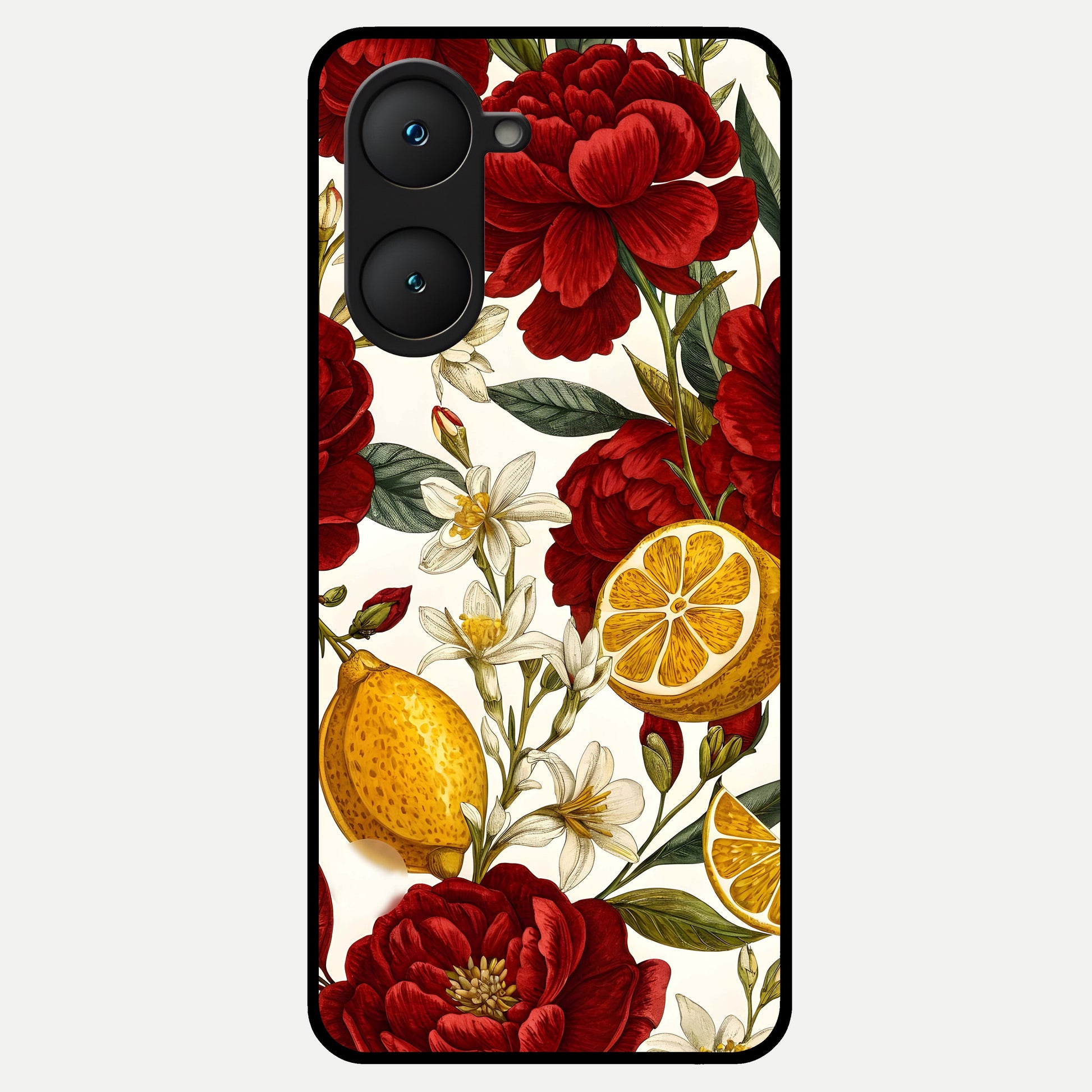  Lemon Rose Charm Glass Case for iQOO Z9 lite back cover – full design glossy printed glass finish