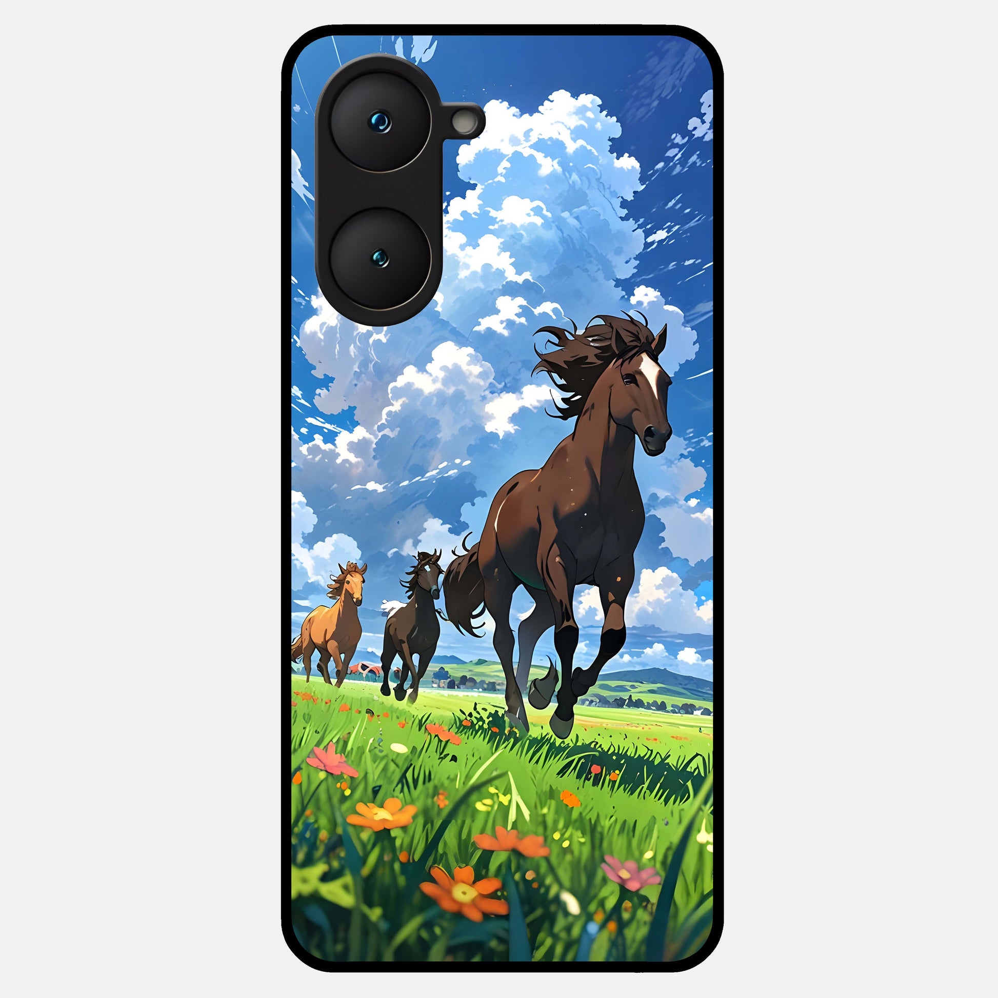  Majestic Horses Galloping Glass Case for iQOO Z9 lite back cover – full design glossy printed glass finish