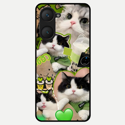  Matcha Cats Mood Glass Case for iQOO Z9 lite back cover – full design glossy printed glass finish
