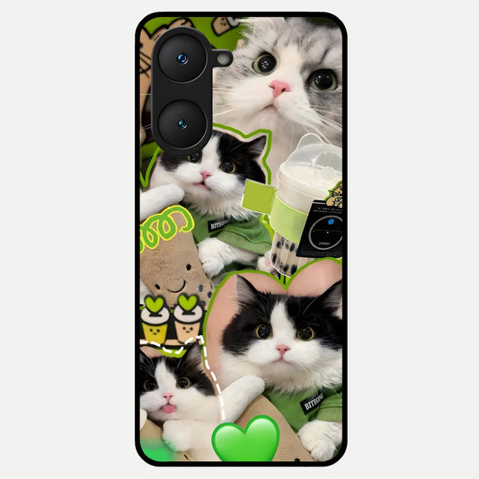  Matcha Cats Mood Glass Case for iQOO Z9 lite back cover – full design glossy printed glass finish