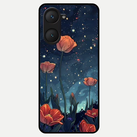  Midnight Tulip Glow Glass Case for iQOO Z9 lite back cover – full design glossy printed glass finish
