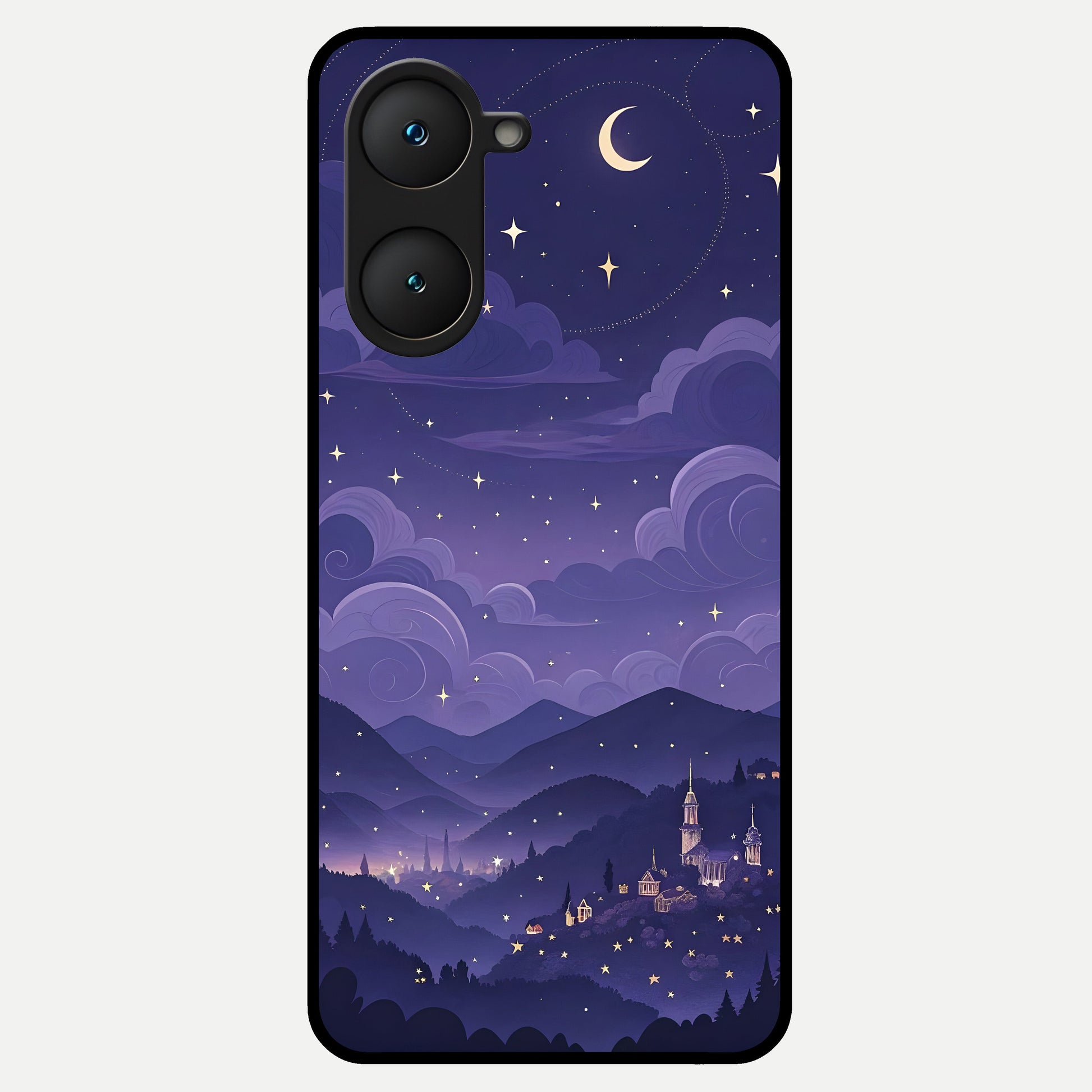  Minimal Night View Glass Case for iQOO Z9 lite back cover – full design glossy printed glass finish
