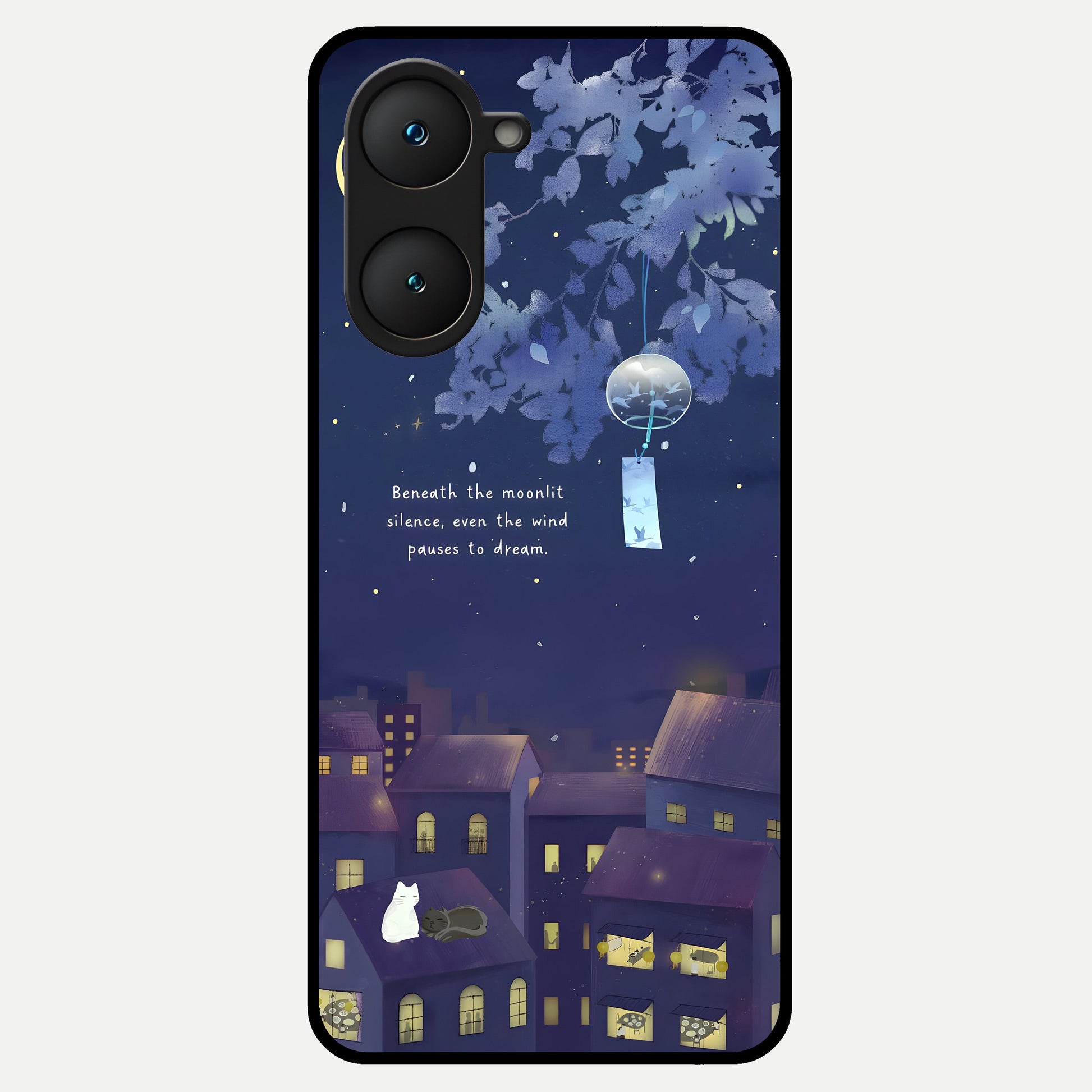  Moonlit Cat Silence Glass Case for iQOO Z9 lite back cover – full design glossy printed glass finish