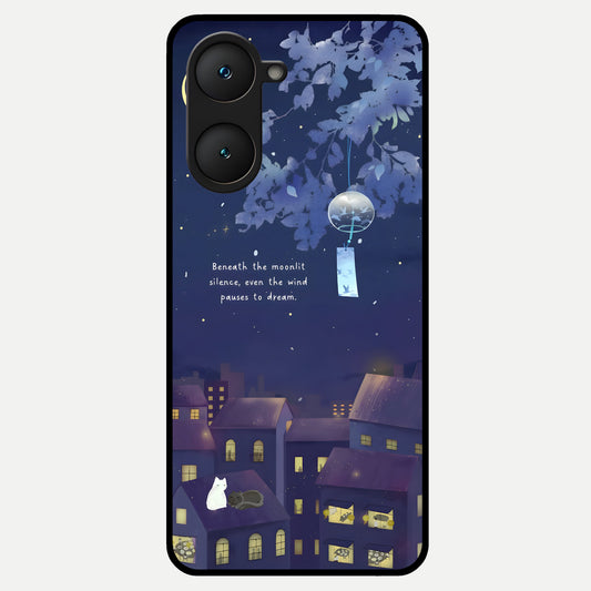  Moonlit Cat Silence Glass Case for iQOO Z9 lite back cover – full design glossy printed glass finish