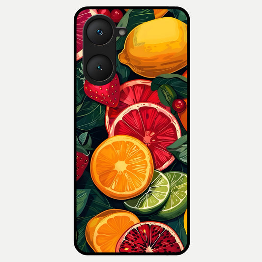  Multiple Fruits Glass Case for iQOO Z9 lite back cover – full design glossy printed glass finish