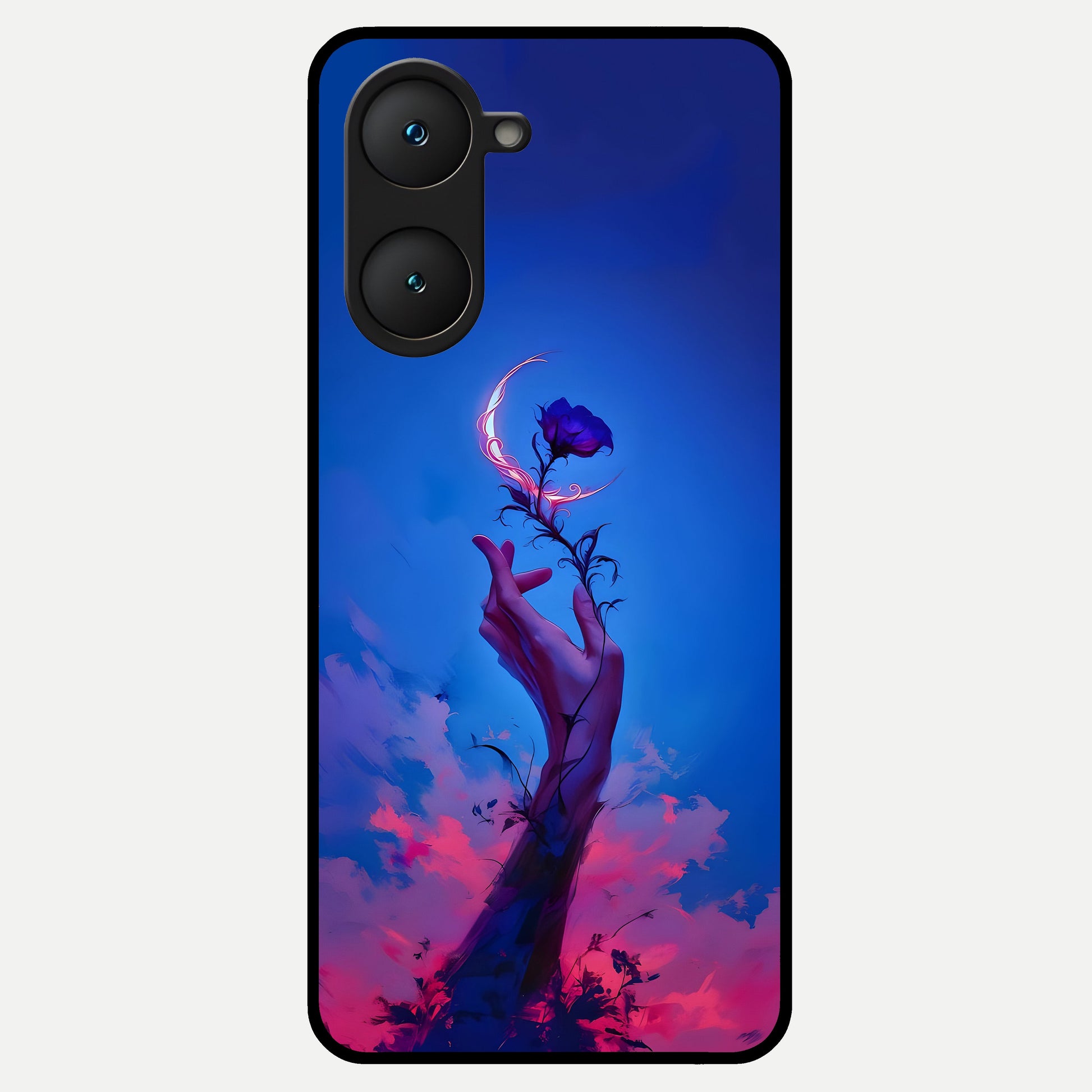  Mystic Hand Glass Case for iQOO Z9 lite back cover – full design glossy printed glass finish