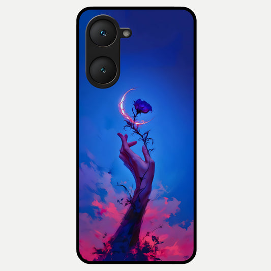  Mystic Hand Glass Case for iQOO Z9 lite back cover – full design glossy printed glass finish