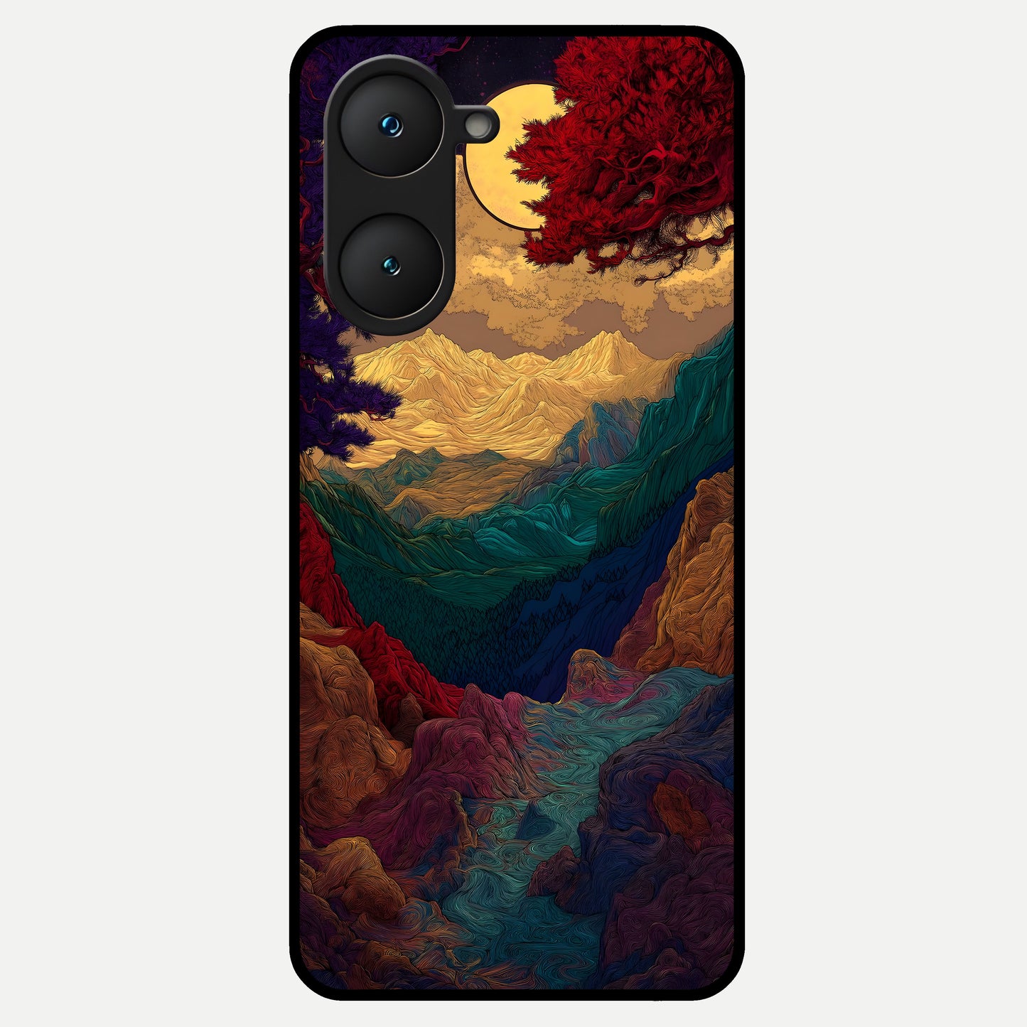  Mystic Valley Light Glass Case for iQOO Z9 lite back cover – full design glossy printed glass finish
