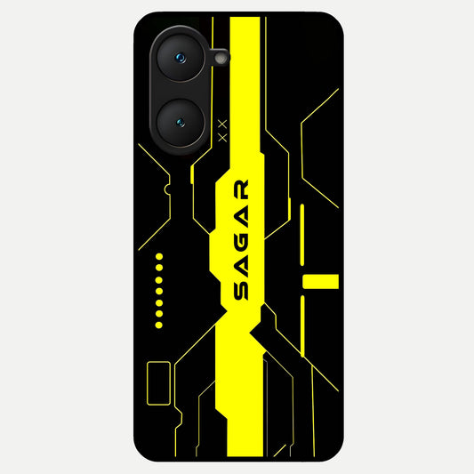  Neon CYBERPUNK Custom Name Glass Case for iQOO Z9 lite back cover – full design glossy printed glass finish