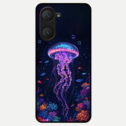  Neon Jellyfish Glass Case for iQOO Z9 lite back cover – full design glossy printed glass finish