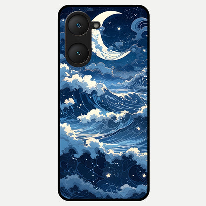  Ocean Moon Waves Glass Case for iQOO Z9 lite back cover – full design glossy printed glass finish