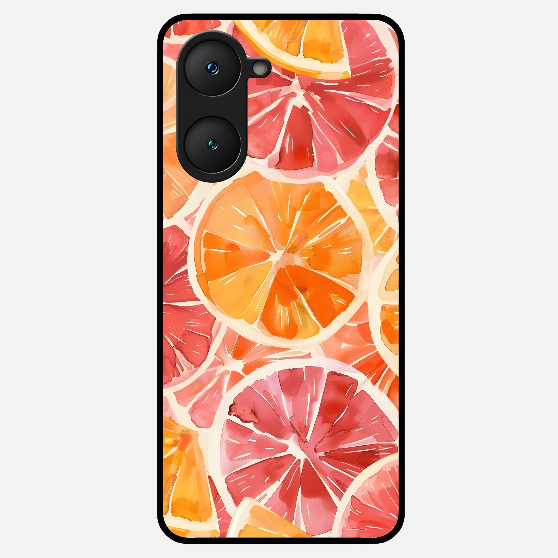  Orange Fruits Pattern Glass Case for iQOO Z9 lite back cover – full design glossy printed glass finish