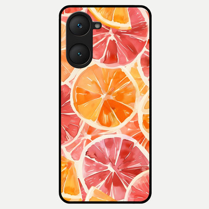  Orange Fruits Pattern Glass Case for iQOO Z9 lite back cover – full design glossy printed glass finish