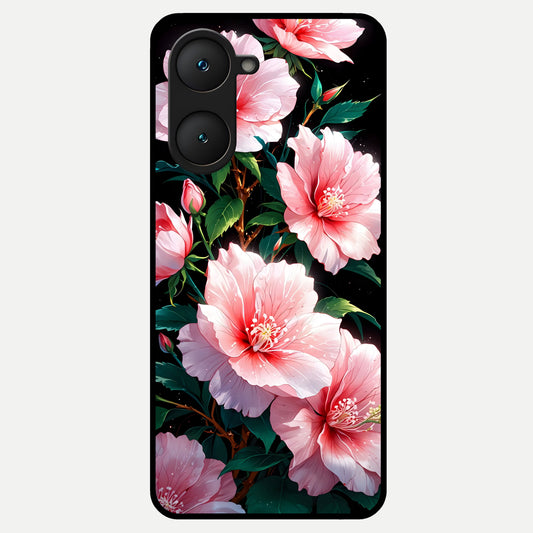  Peach Flower Glass Case for iQOO Z9 lite back cover – full design glossy printed glass finish