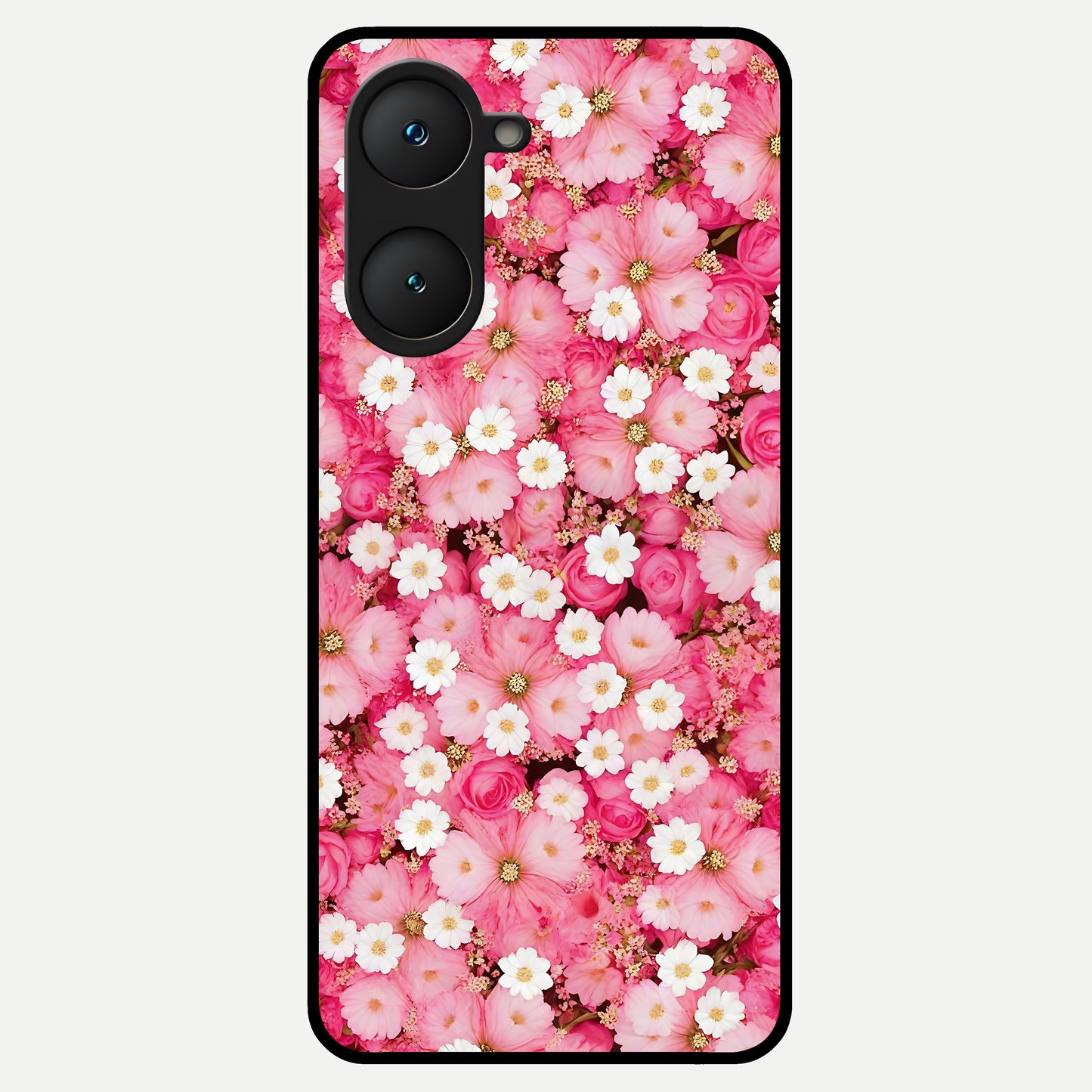  Pink Daisy Bliss Glass Case for iQOO Z9 lite back cover – full design glossy printed glass finish