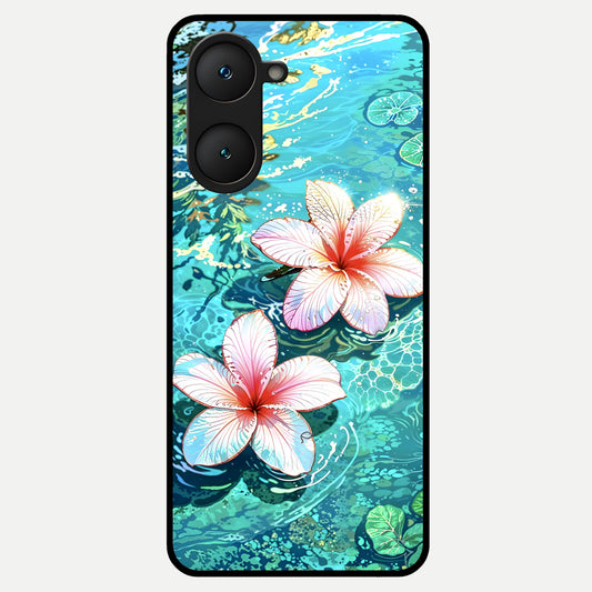  Pink Flowers in Water Glass Case for iQOO Z9 lite back cover – full design glossy printed glass finish